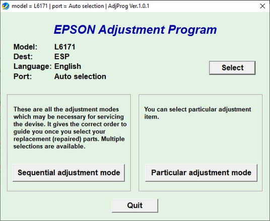 Resetter Epson L6171 - Nosware
