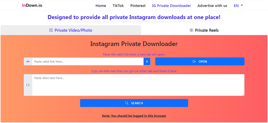 Instafinsta homepage
