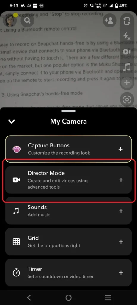 How to Record on Snapchat Without Holding the Button 31 Director mode step 2